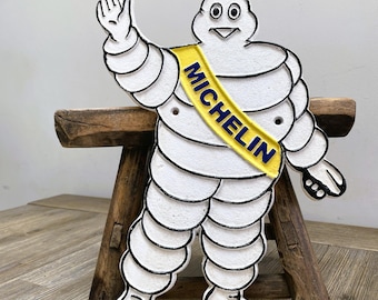 Insegna da parete vintage Michelin in ghisa – Mascotte Bibendum – Decorazione per garage/automotive – 35 x 27 cm