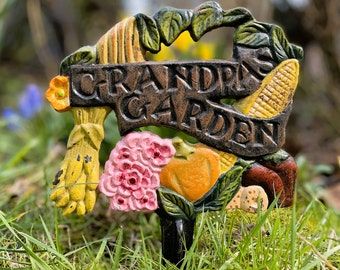 Bâton de jardin vintage en fonte - Panneau de jardin "Grandpas Garden - Potager