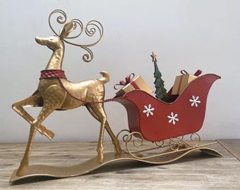 Reindeer with sleigh - Iron Christmas decoration - 70 x 49 cm