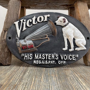 Cast iron sign "His Master's Voice" - British record label - Nipper