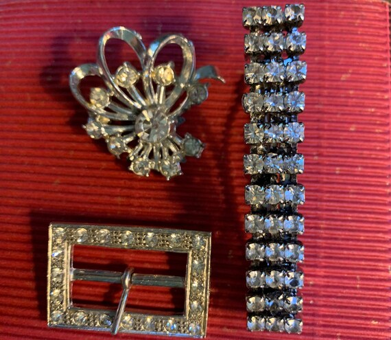 Vintage Rhinestone Lot, French Barrette, Brooch, … - image 3