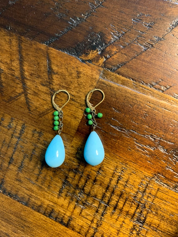 Vintage Turquoise-Colored Glass Earrings
