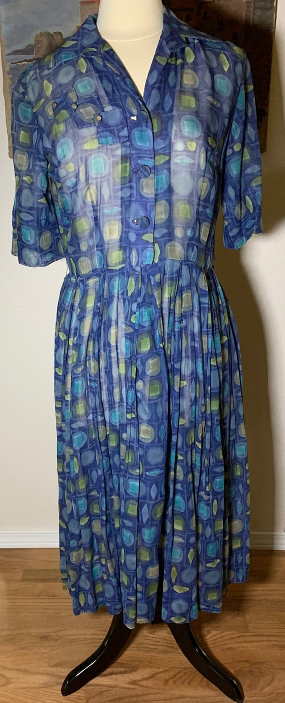 1950's Abstract Aqua and Lime Dress, Mad Men