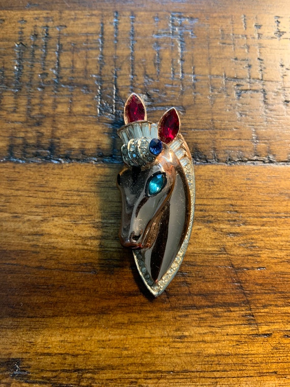Corocraft 1940's Deco Horse Pin, Rose Gold over St