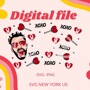 Starbucks bad bunny valentine day , no logo , xoxo valentine full wrap svg Png