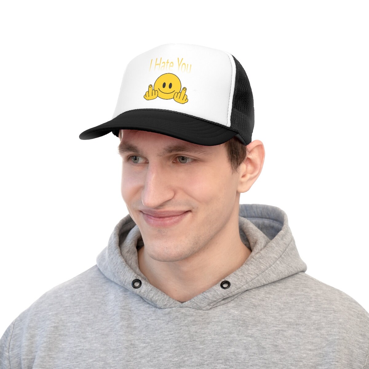 Funny Middle Finger Trucker Hat I Hate You Middle Fingers Emoji Funny Trucker Caps - Etsy main image 2