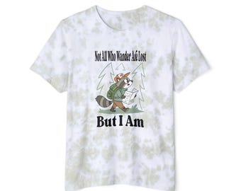 Tie-Dye Wanderer Raccoon T-Shirt, Hiking Tee, Outdoors Shirt, Nature Lover Top, Adventure Apparel