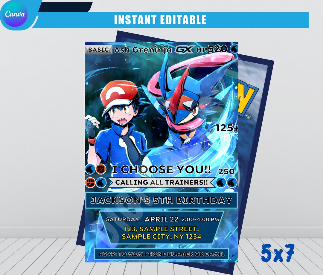 Pokemon Card Birthday Party Invitation Greninja Card Birthday - Etsy