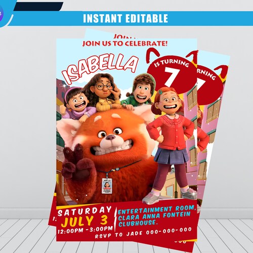 Turning Red Birthday Invitation Turning Red Party Instant Etsy