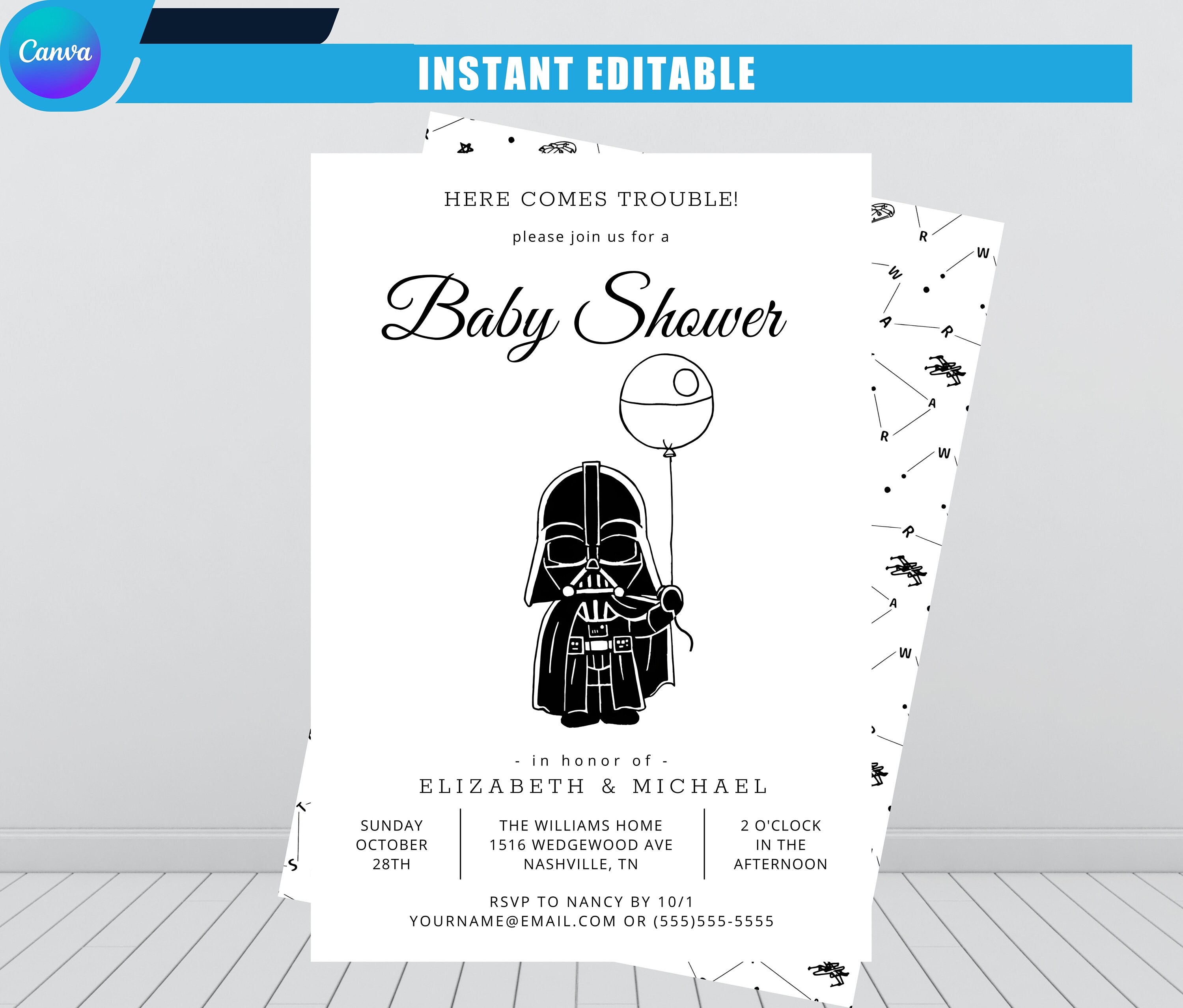 Star Wars Darth Vader Theme Baby Shower Invitation Etsy