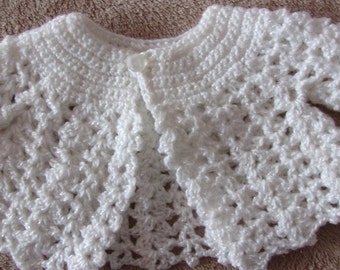 Crocheted Premie Baby Sweater Vintage Pattern White Small