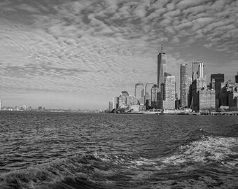 Lower Manhattan Skyline Black and White Print, New York City Waterfront Photography, NYC Cityscape Wall Art, Modern Urban Decor