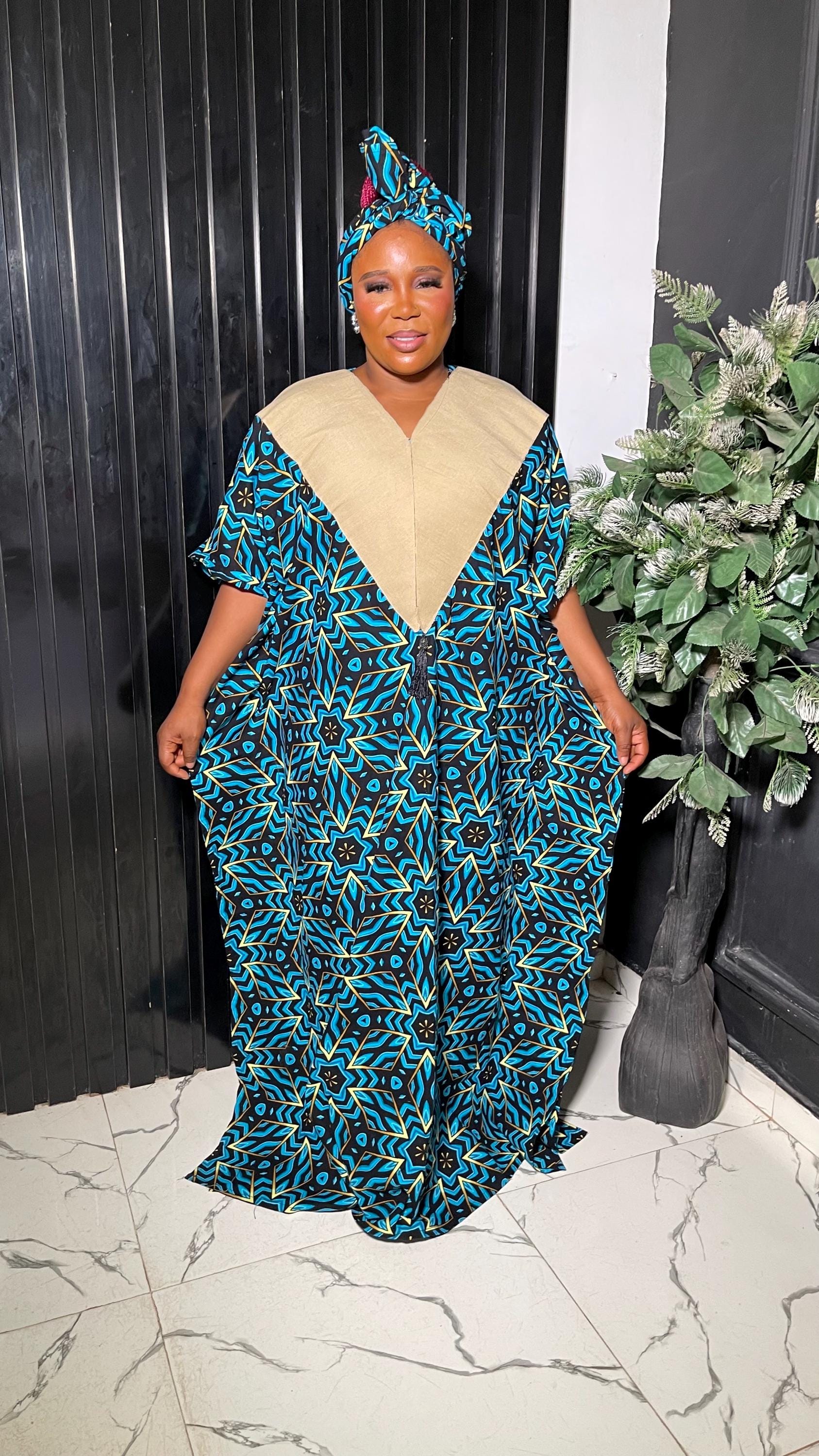 Luxury African Ankara with aso oke free size maxi dress kaftan in