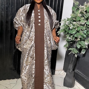African Bubu Dress | Damask Brocade Aso Oke Kaftan | Free Size Maxi Gown for Women | Nigerian Traditional Outfit