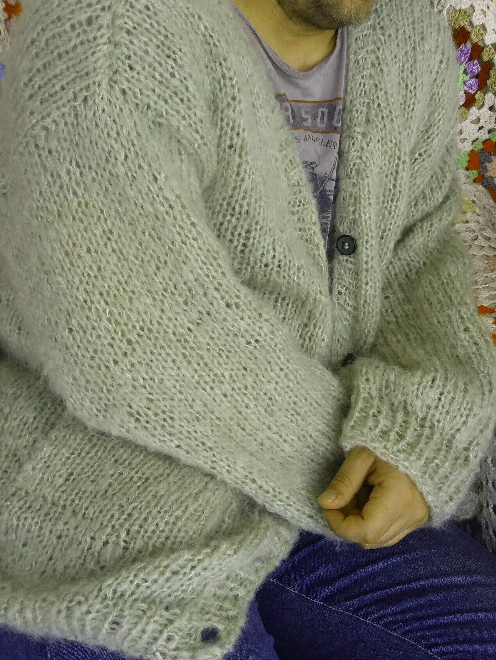 Kurt Cobain MTV Mohair Grunge Green Cardigan , Hand Knit Crochet ...