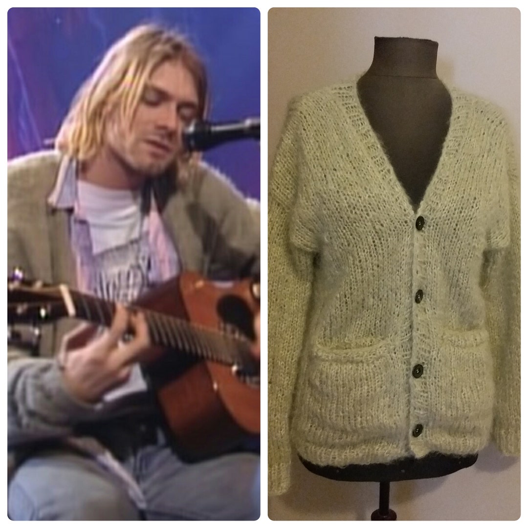 Kurt Cobain MTV Mohair Grunge Green Cardigan , Hand Knit Kurt Cobain MTV Mohair Grunge Green Cardigan , Hand Knit