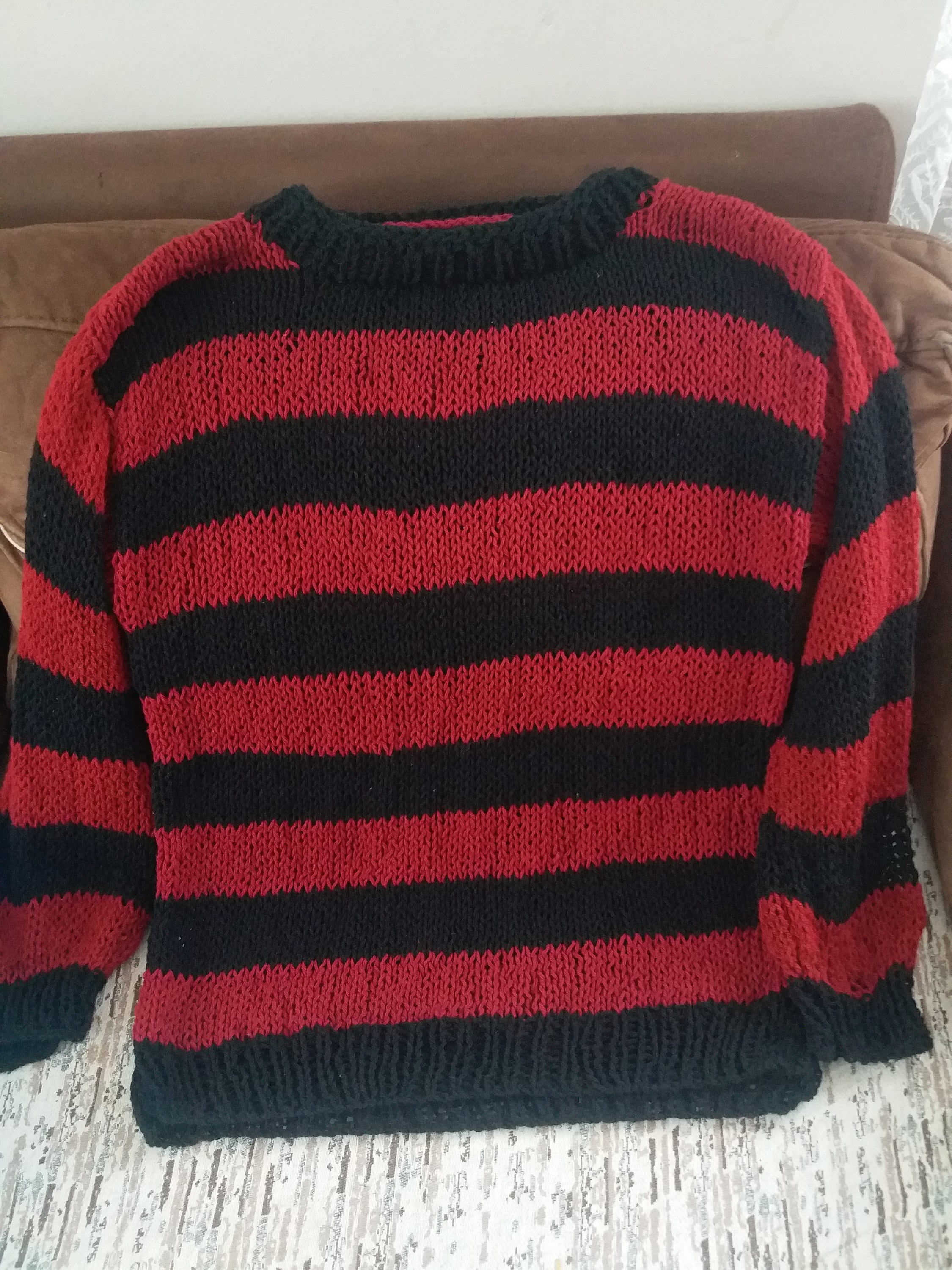 Kurt Cobain Red and Black Striped Jumper Oversize Sweater, Mens Grunge