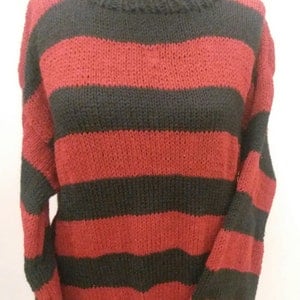 Kurt Cobain Red and Black Striped Jumper Oversize Sweater, Mens Grunge Sweater, Unisex Knit Sweater, Punk Rock 90s, Nirvana, Gothic Clothing
