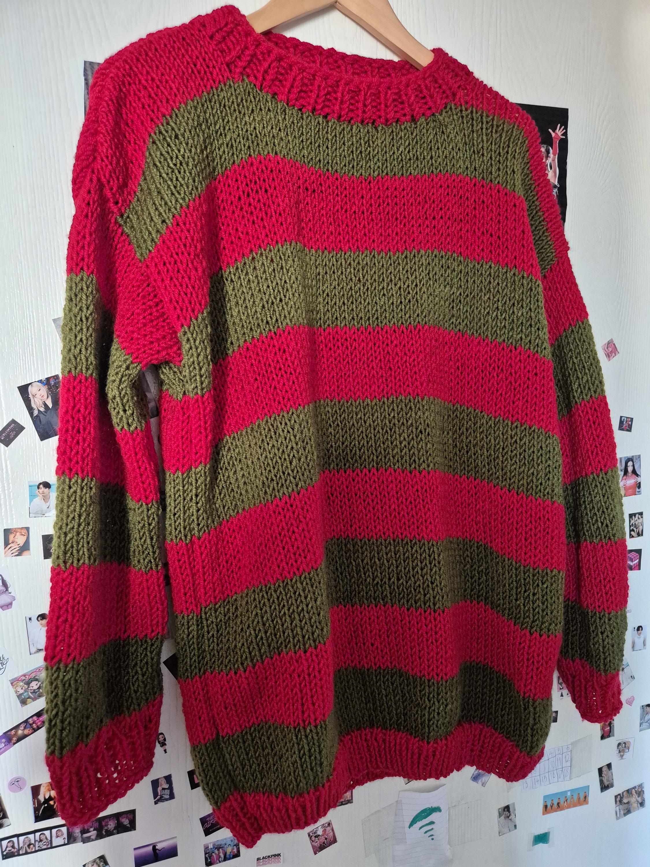 Kurt Cobain Red and Green,striped Jumper Oversize Sweater, Mens