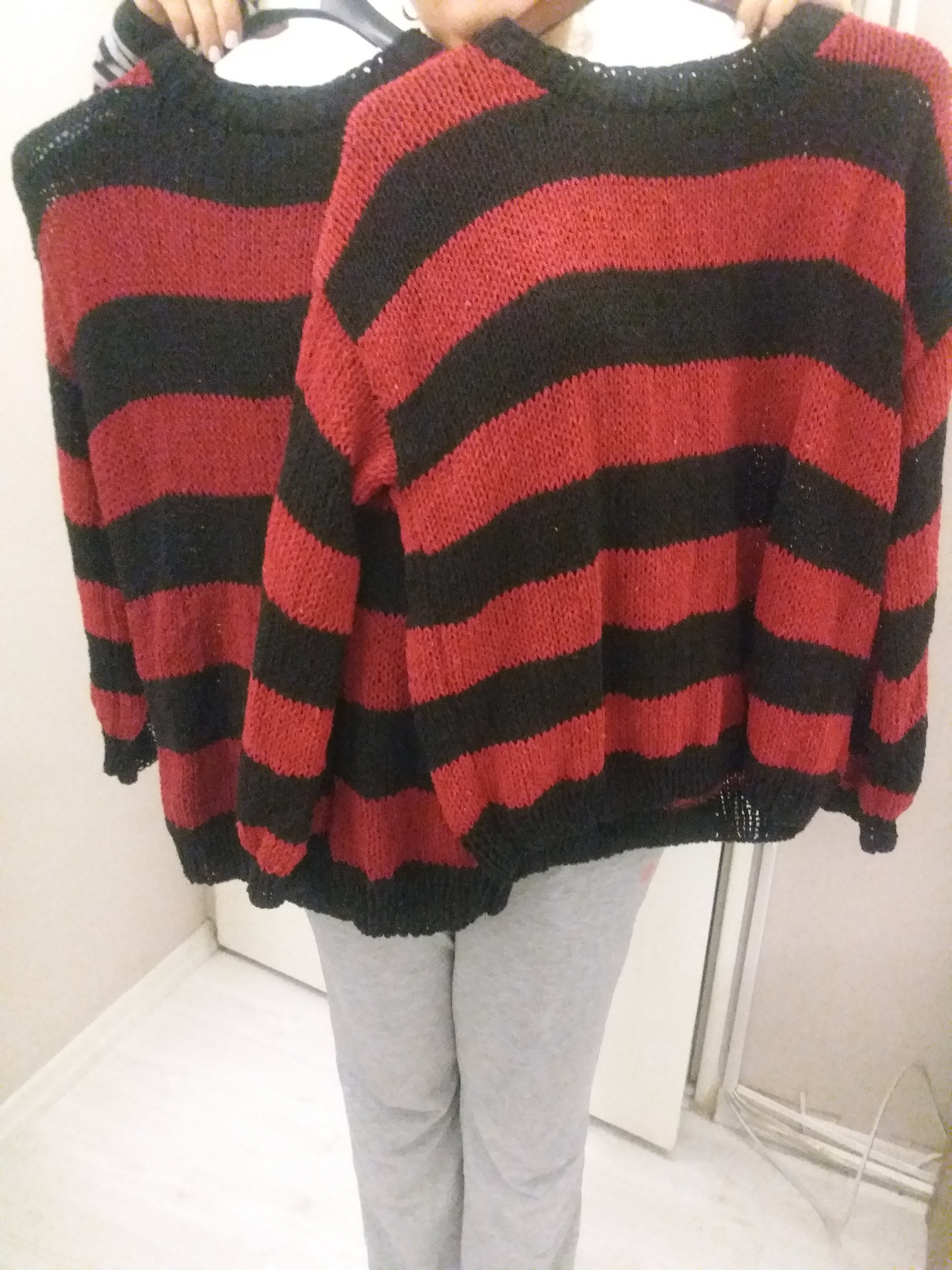 Kurt Cobain Red and Black Striped Jumper Oversize Sweater