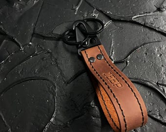 ジープ チェロキー キーホルダー レザー ブラック カラビナ付き カーアクセサリー