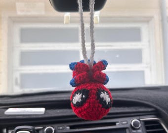 Crochet Spider-Man inspired mirror car hanging
