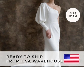 Ready To Ship! Size USA 4, Ivory One Shoulder Wedding Dress Vita