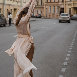 Chiffon beige set robe and slip image 6