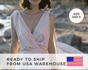 Ready To Ship! Size USA 4, Dusty Rose Wedding Dress Taya, Chiffon wedding dress, long trail and wings removable