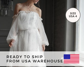 Ready To Ship! Size USA 4, Ivory Tulle With Pearls Wedding Dress Florence