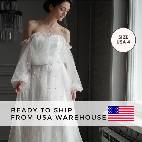 Ready To Ship! Size USA 4, Ivory Tulle With Pearls Wedding Dress Florence