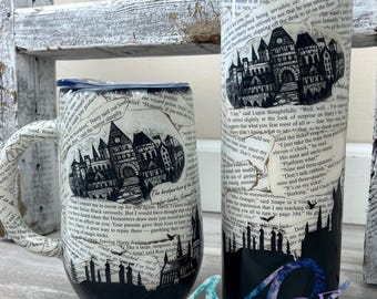 Customizable Burnt Book Page Wizard Tumbler featuring HP, HP Mug