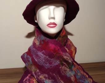 Gefilzter Schal, Wollschal, Wollschal, Filzschal, Wollschal, Muttertagsgeschenk, handbemalter Schal, Frauenschal, Nunofilzschal