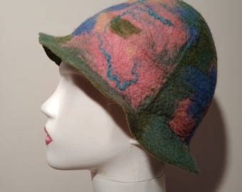 Vilten hoed, cloche-hoed, natte vilten hoed, vilten hoed Cloche, wollen hoed, dames cloche hoed, vilten wollen hoed, vintage vilten hoed, handgemaakte vilten hoed, groene hoed