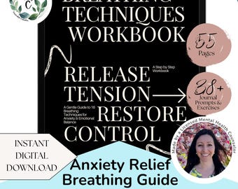 Breathing Techniques Workbook, Coping Strategies for Anxiety Relief, Personal or Therapeutic Use, Mindful Breathing Tool, DIGITAL DOWNLOAD