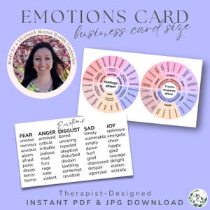 Emotions Card, Feelings & Trauma Response Wallet Card – Printable Double-Sided Emotion Identification Tool, Feelings Wheel, DIGITAL DOWNLOAD