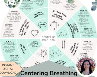 Mindful Breathing Tool for Centering and Relaxation, Printable Coping Skills Chart, Techniques for Anxiety & Stress Relief Poster DIGITAL