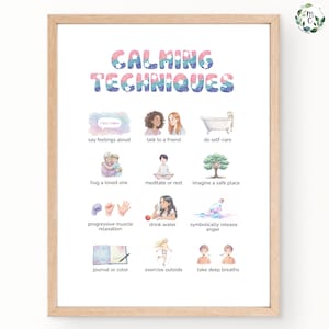 Calming Techniques Poster for Kids, 12 Emotional Regulation Coping Skills, Calming Corner Feelings Chart, Playroom & Classroom Decor DIGITAL