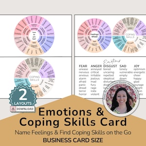 Coping Skills & Feelings Wheel Card | Emotion Regulation Tool for Therapy, Counseling, and Self-Reflection