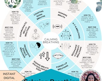 Anxiety Relief Breathing Wheel | Printable Coping Skills Chart | Mindfulness & Relaxation Techniques Poster for Therapy or Home DIGITAL