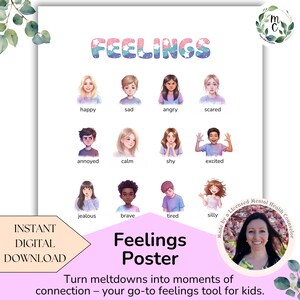 Feelings Poster for Kids – Emotions Chart Printable – SEL Tool for Emotional Regulation – Classroom & Playroom Decor –Therapist Gift DIGITAL