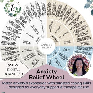Anxiety Relief Wheel Printable Coping Skills Therapy Tool for Anxiety Support, Emotion Regulation, Nervous System & Counseling Use