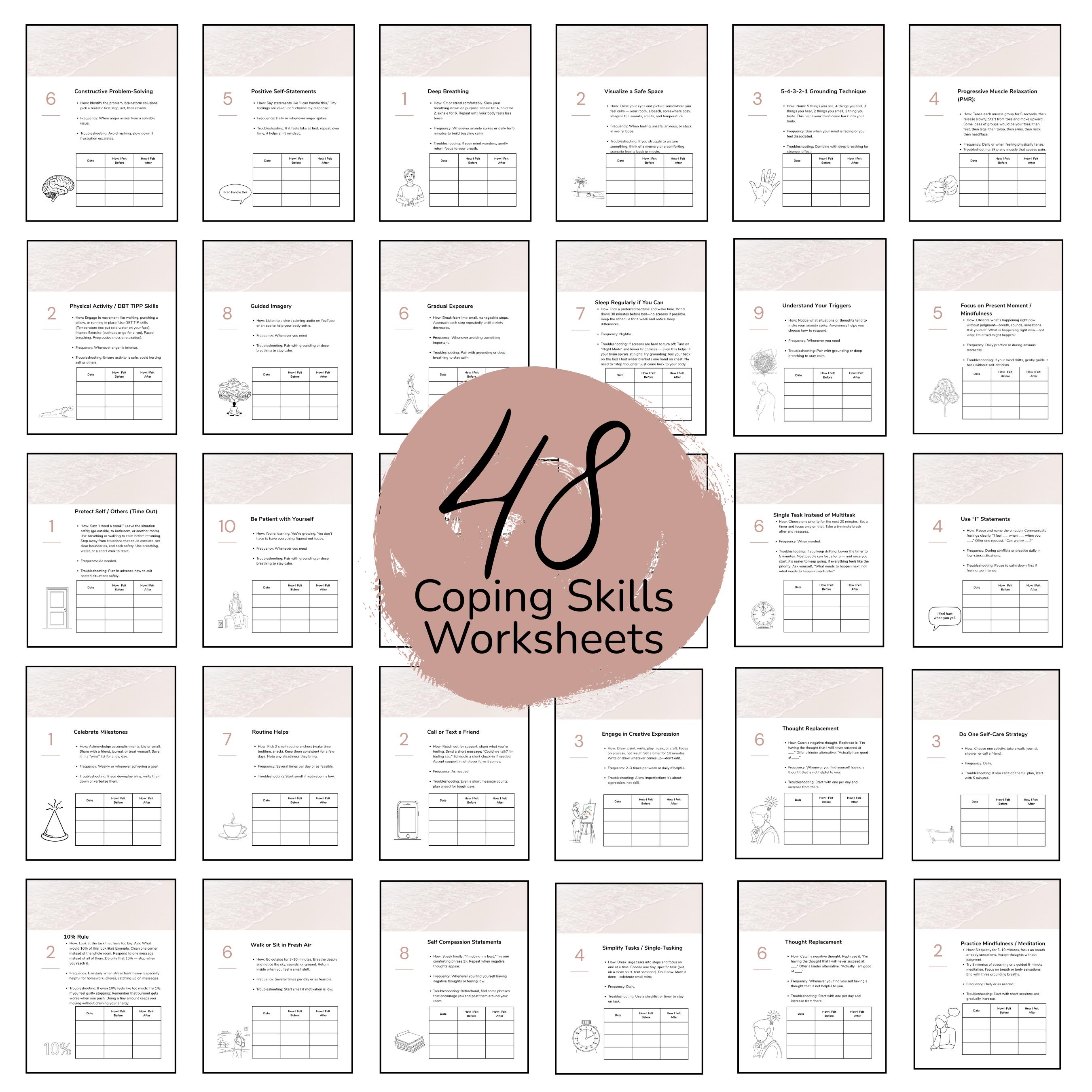 Coping Skills Worksheets for Teens & Adults | Self Regulation ...
