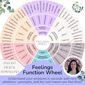 Feelings Wheel Poster: Mental Health, Therapy, Emotions Chart (Digital Download)