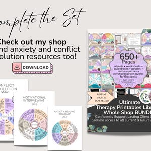 Therapy worksheets and visual aids for healing childhood trauma, anxious attachment, emotional regulation, and self-awareness.