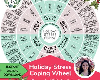 Holiday Stress Coping Wheel Printable | Quick Calm Strategies for Overwhelm, Family Triggers & Anxiety | Grounding and Breathing Skills PDF