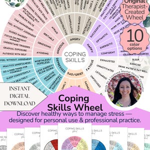 Coping Skills Wheel: Coping Strategies Printable Poster and Tool for Anxiety, Anger, Sadness (Digital Download)