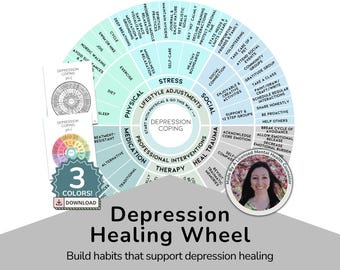 Depression Healing Wheel | Depression Coping Skills Printable | Therapy Worksheet PDF | Counselor Office Decor | Mental Health Resource