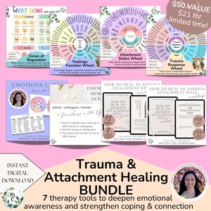 Anxious Attachment & Trauma Recovery Bundle | Printable Therapy Worksheets, Feelings Wheels, Journal, Emotions Cards | Self-Therapy Tools