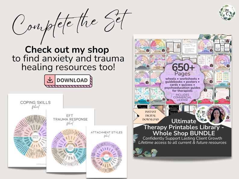 coping skills wheels to use as a poster or a worksheet for counselors, psychologists, school counselors and social workers or just yourself at home. extras about how to download it and the newsletter, for use with teenagers, adults, kids, preteens and children.